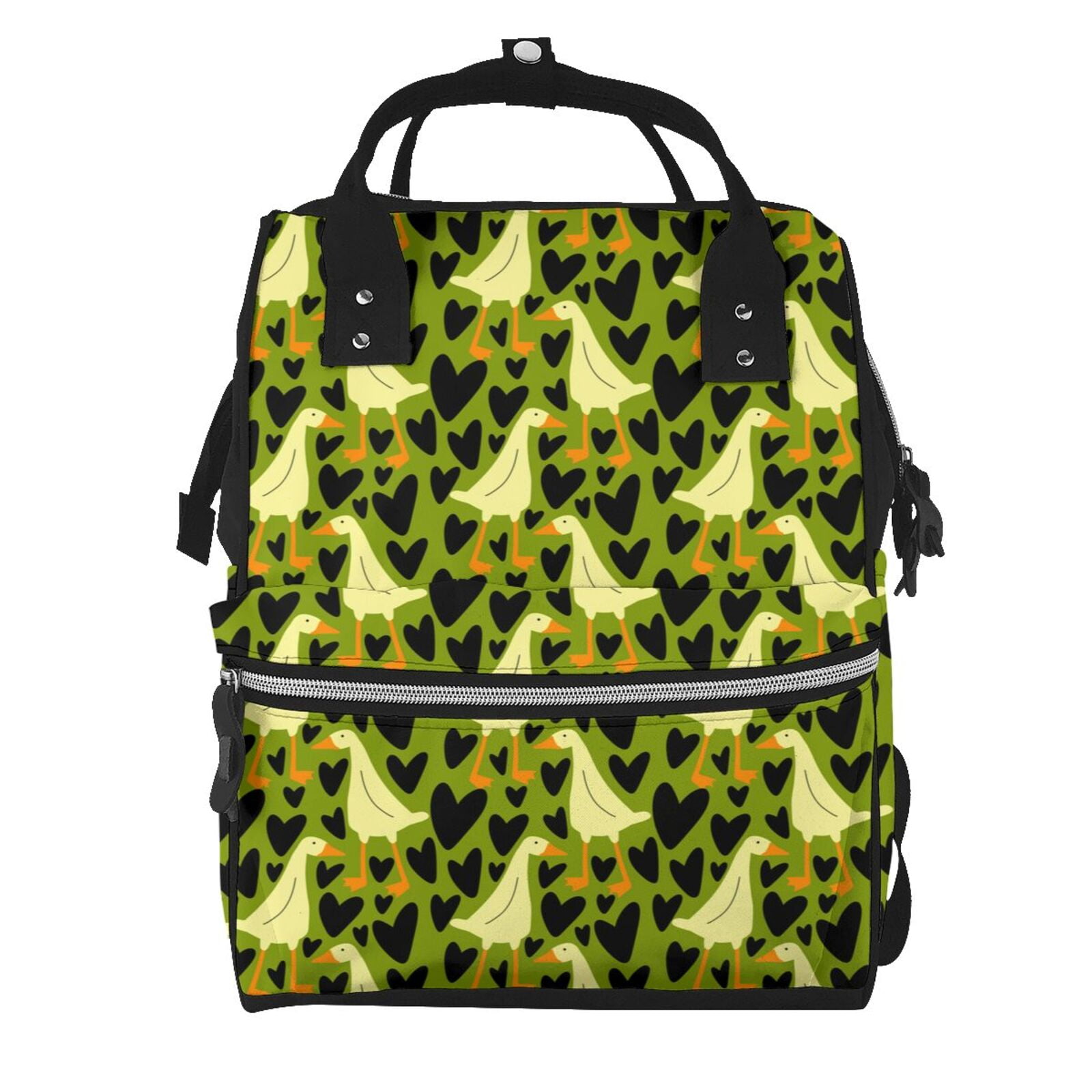 Fuzoiu goose and hearts Print Diaper Bag Backpack,Baby Essentials Travel Tote,Multi function Waterproof Diaper Bag, Travel Essentials Baby Bag - Unisex