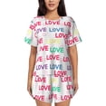 thumbnail image 1 of Fuzoiu gray stripes and hearts Print Women's Short-Sleeved Pajama Set,Lounge Sleepwear Set,Womens Pajama Sets 2 Piece,Button-Up Top and Shorts with Pockets-Medium, 1 of 6
