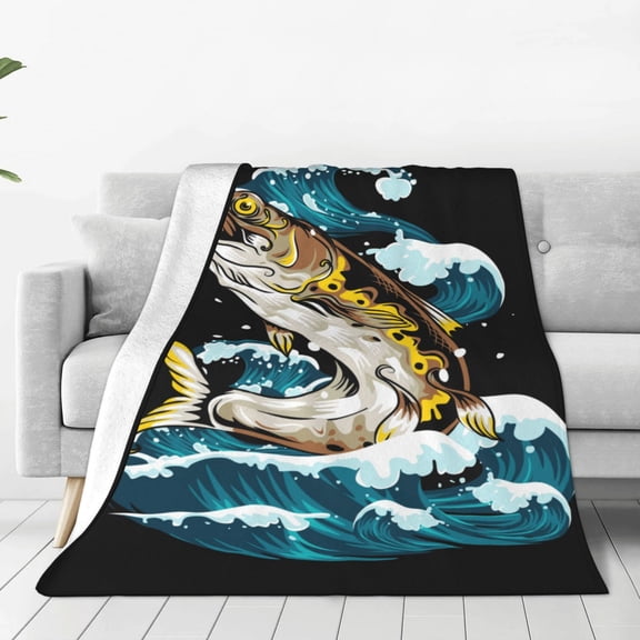 Fuzoiu green salmon fish Print Ultra-Soft Micro Fleece Blanket,All Seasons Flannel Throw, Lightweight Blanket for Bed, Sofa, Couch, Movie Night, Camping, and Travel-40"x30"