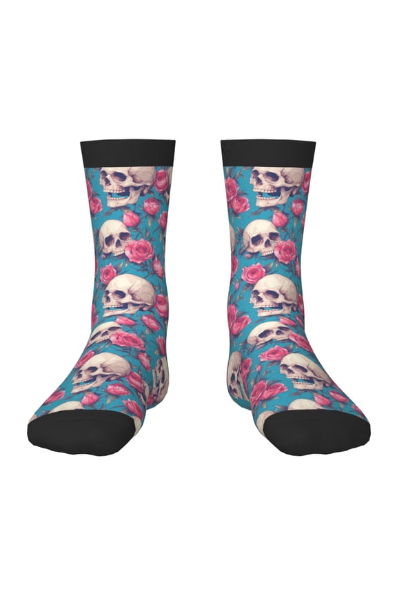 happy Skull rose Print Kids Socks For Boys Girls,Grip Crew Socks with Non Slip,Lightweight Stretch Crew Socks,Toddlers Crew Boot Socks