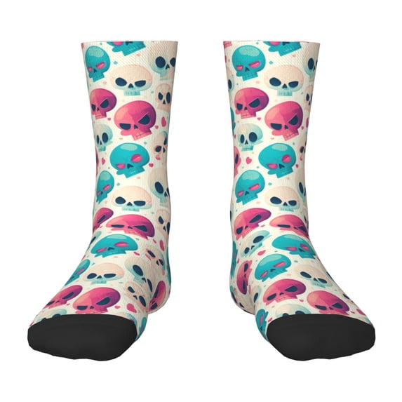 Fuzoiu heart Skull cute Print Kids Socks For Boys Girls,Grip Crew Socks with Non Slip,Lightweight Stretch Crew Socks,Toddlers Crew Boot Socks