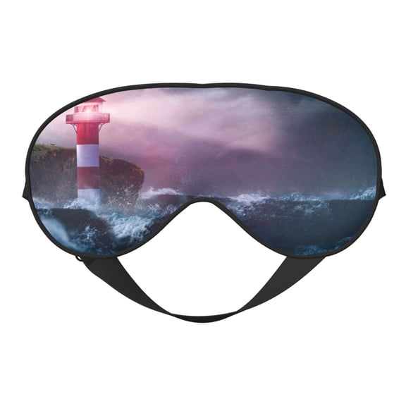 Fuzoiu lighthouse Waves Torrential Rain Print Sleep Masks,Eye Masks with Adjustable Strap for Sleeping,Night Eye Shade for Women Men,Eye Cover for Full Night's Sleep, Travel and Nap