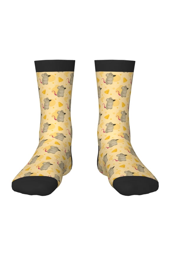mouse and cheese Print Kids Socks For Boys Girls,Grip Crew Socks with Non Slip,Lightweight Stretch Crew Socks,Toddlers Crew Boot Socks
