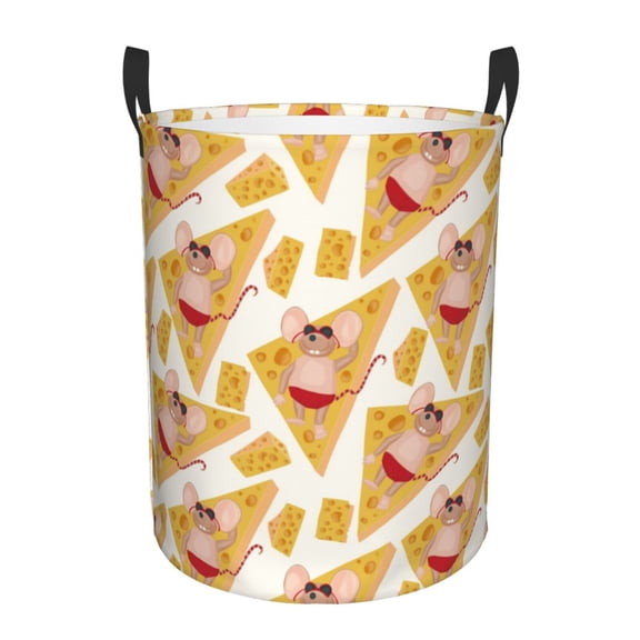 Fuzoiu mouse holiday Print Circular Hamper,Laundry Basket with Handle,Collapsible Laundry,Dirty Clothes Storage Basket,for Bedroom Bathroom Dorm Living Room-Small