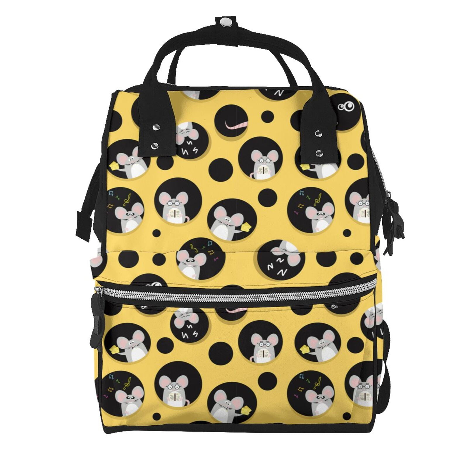 Fuzoiu mouse live in cheese home Print Diaper Bag Backpack,Baby Essentials Travel Tote,Multi function Waterproof Diaper Bag, Travel Essentials Baby Bag - Unisex