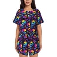 thumbnail image 1 of Fuzoiu mushroom rainbow color Skull Print Women's Short-Sleeved Pajama Set,Lounge Sleepwear Set,Womens Pajama Sets 2 Piece,Button-Up Top and Shorts with Pockets-X-Large, 1 of 7