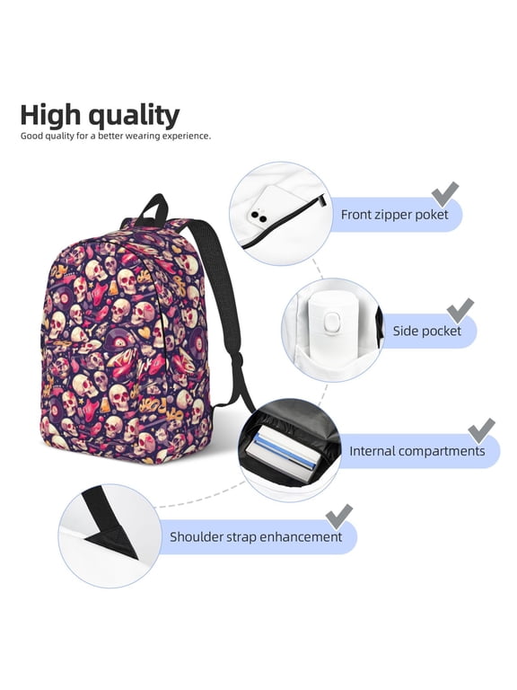 music Skull record Guitar Print Canvas Backpack,Lightweight Travel Daypack,School Backpack Purse for Women Men, Casual Aesthetic Backpack