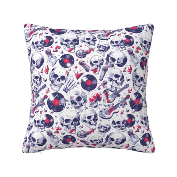 Fuzoiu music Skull record mike Print Square Pillow Cover,Hidden Zipper Design,Luxury Square Pillow Case, Throw Pillow,Couch Cushion-12"x12"