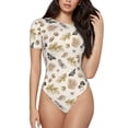 thumbnail image 1 of Fuzoiu nuts leaf Butterfly Print Women's Short-Sleeved Onesie, Short Sleeve Body Suits, Women Round Neck Bodysuits for Women,for Daily Wear, Parties, and Layering-Large, 1 of 7