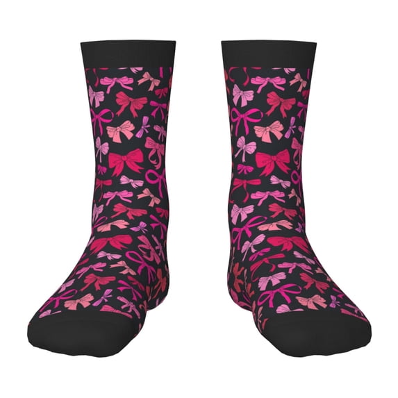Fuzoiu pink ribbon bows Print Kids Socks For Boys Girls,Grip Crew Socks with Non Slip,Lightweight Stretch Crew Socks,Toddlers Crew Boot Socks