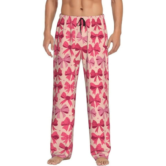 Fuzoiu pink ribbon bows Print Men's Pajama Pants,Lounge Pants for Men,Lounge PJ Bottoms,Sleepwear Pants with Drawstring Pockets-X-Large