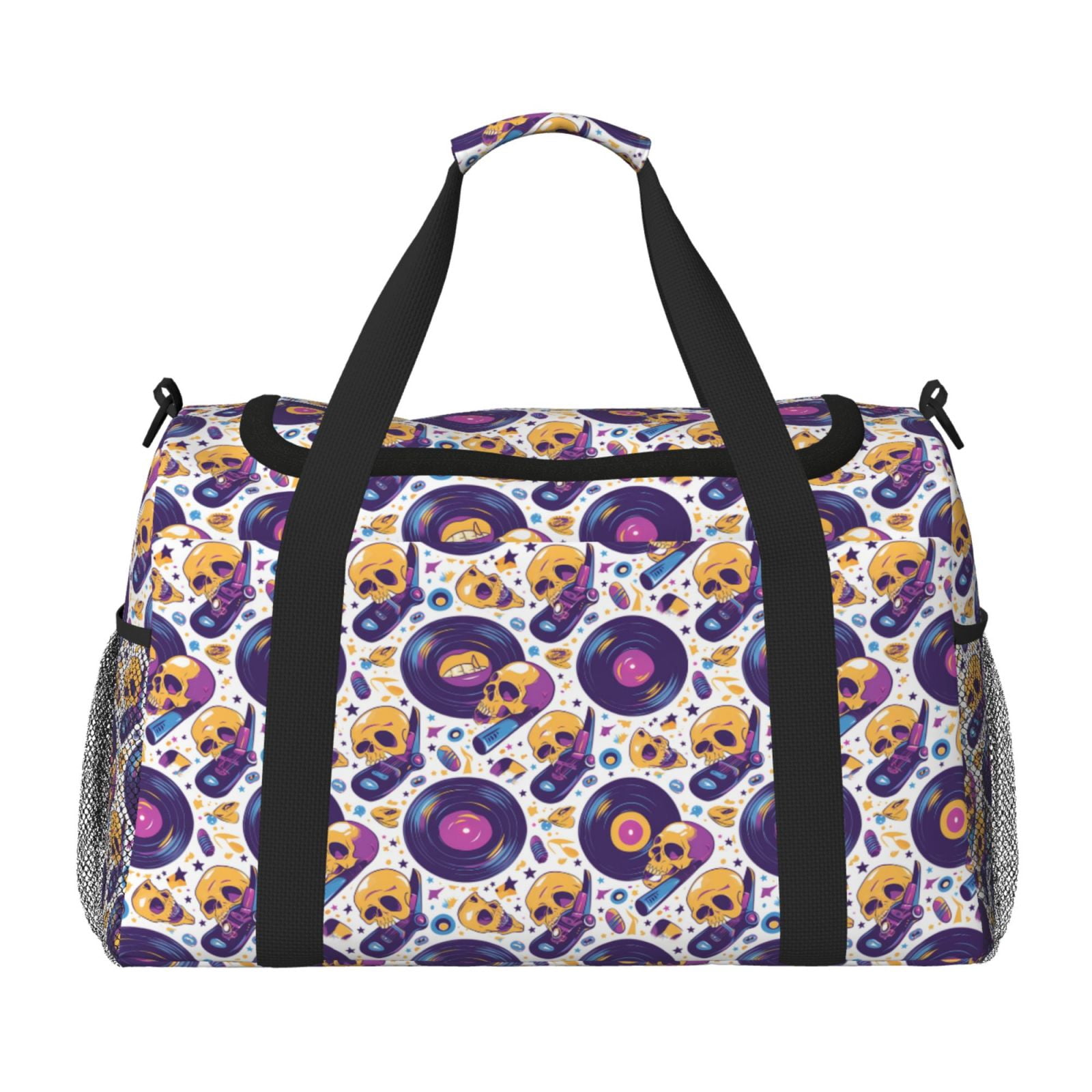 Fuzoiu record rock Skull star Print Travel Duffle Bag,Carry On Tote Bags,Duffel Bag,Sport Gym Bag, Hospital Bag for Labor and Delivery, Overnight Bag,Luggage Bag