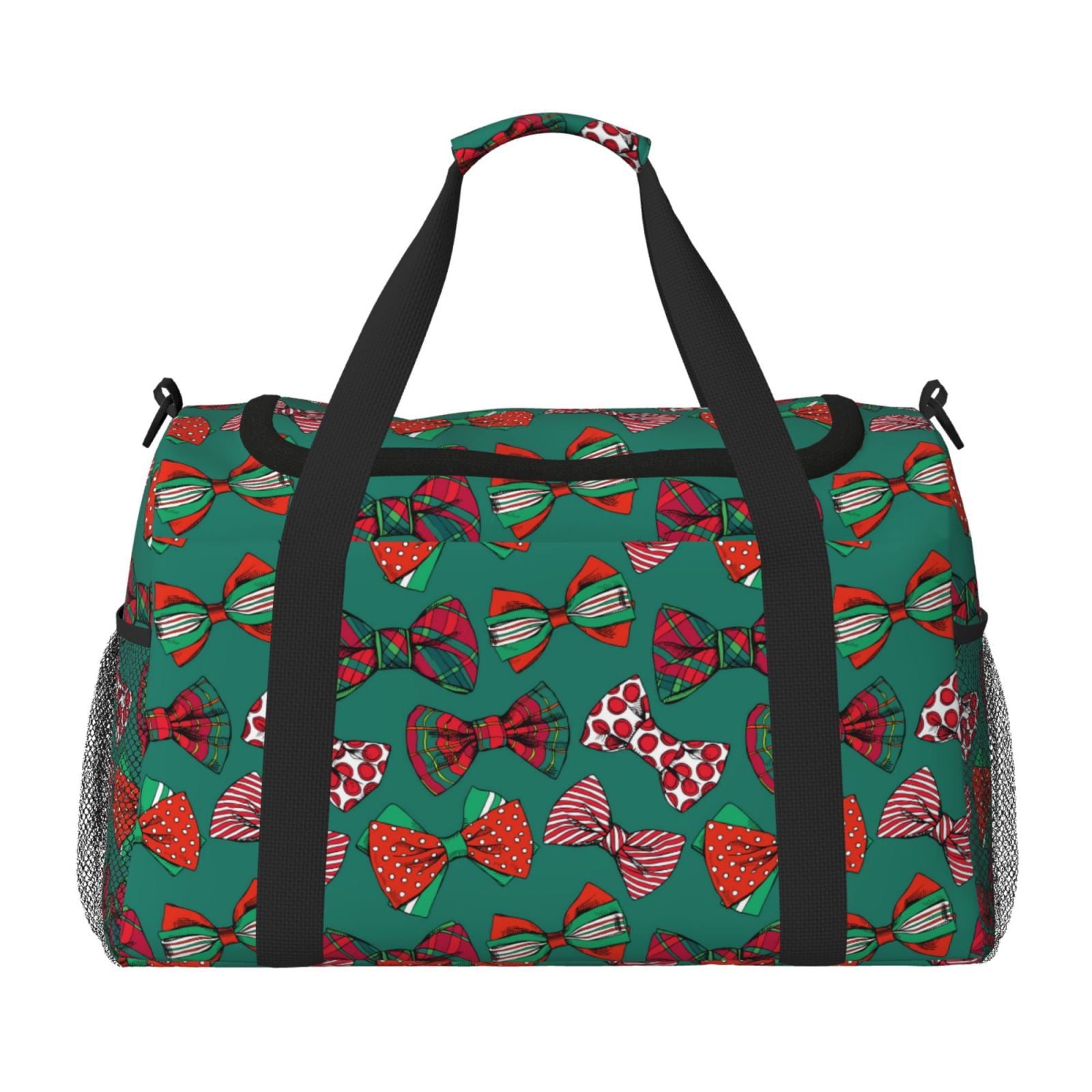 Fuzoiu red and green bow tie Print Travel Duffle Bag,Carry On Tote Bags,Duffel Bag,Sport Gym Bag, Hospital Bag for Labor and Delivery, Overnight Bag,Luggage Bag