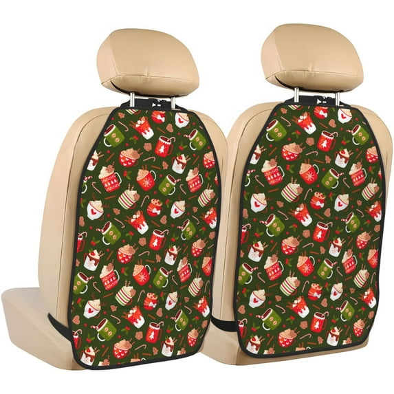Fuzoiu red green coffee cup Print 2 Pack Kick Mat Back Seat Protector With 3 Storage Pockets, Universal Car Seat Back Organizer For Kids Pets, Waterproof Backseat Protector For Most Car
