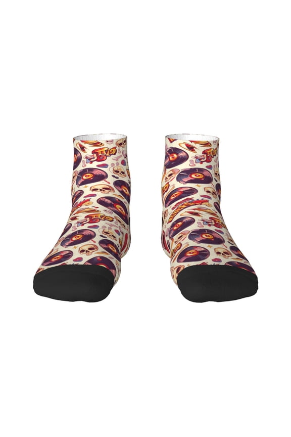 rock music Skull record Print Adult Socks, Crew Moisture-wicking Socks, Unisex Cushion Crew Socks,Casual Sports Ankle Socks