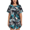 thumbnail image 1 of Fuzoiu snow board colorful Print Women's Short-Sleeved Pajama Set,Lounge Sleepwear Set,Womens Pajama Sets 2 Piece,Button-Up Top and Shorts with Pockets-Small, 1 of 7