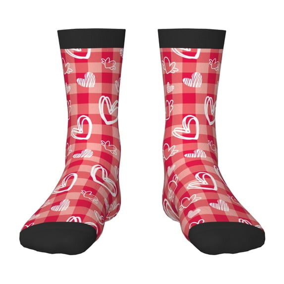 Fuzoiu valentine day with heart Print Kids Socks For Boys Girls,Grip Crew Socks with Non Slip,Lightweight Stretch Crew Socks,Toddlers Crew Boot Socks