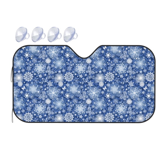 Fuzoiu whiet Snowflake blue background Print Car Windshield Sunshade,Foldable Reflective Sun Visor,Windshield Sun Shade,UV Rays Sun Visor Shade,Auto Front Sun Shield Shade-Medium