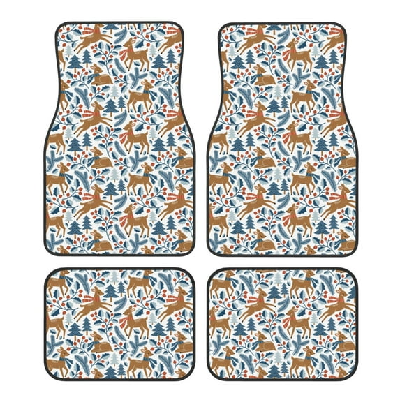 Fuzoiu winter Scarf deer Print Carpet Floor Mats for Car,Car Foot Mat Set,Universal Fit 4 Piece Mat Pad Set,Fits Most Cars Trucks Vans Sedans SUV Auto Carpet Mat Se