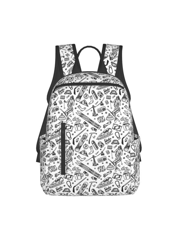 winter Ski Element Print Lightweight Daypack,Weekender Bag for Men and Women, Travel Backpack with Padded Straps for School, Travel & Work