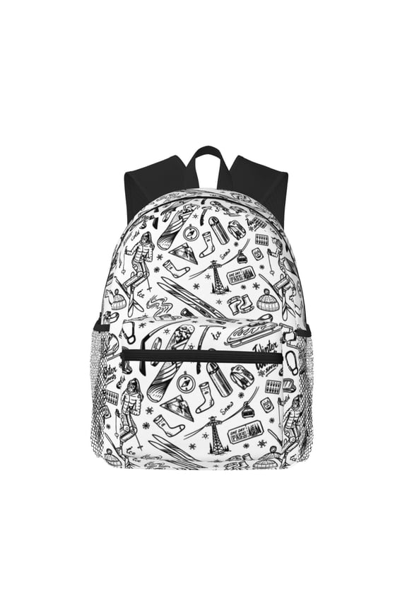 winter Ski Element Print School Backpack for Teens,Large Bookbag,Lightweight Laptop Bag for Travel, Work, School & Outdoor Adventures