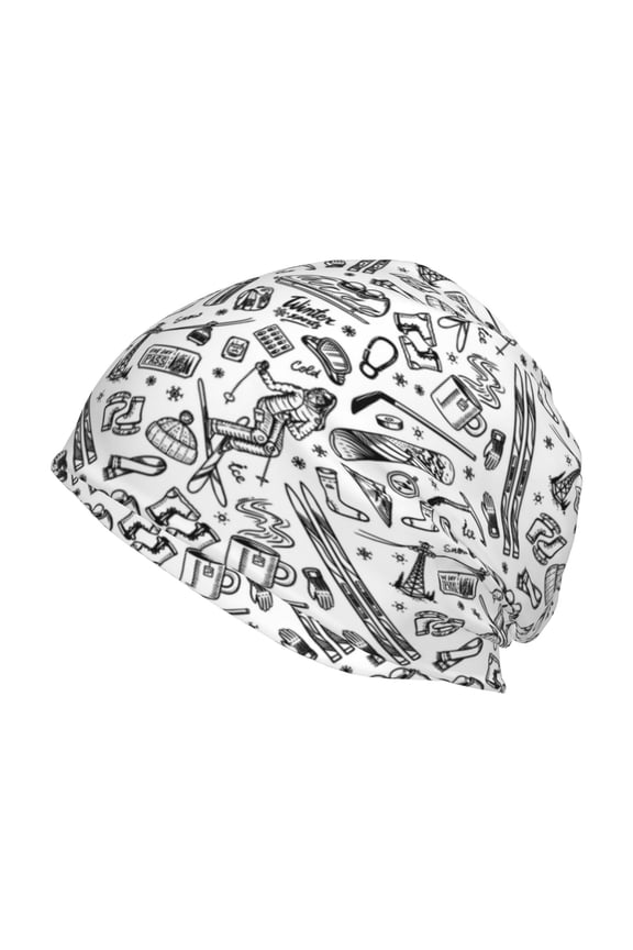 winter Ski Element Print Winter Beanie Hat for Men & Women,Warm Knit Cap,Women Windproof Watch Hat,Knit Warm Unisex Beanie