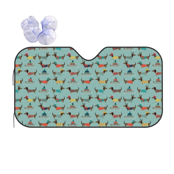 Fuzoiu winter ski Dachshund Print Car Windshield Sun Shade,Block Uv Rays Sunshade,Foldable Front Window Sun Visor Protector for Car,SUV,Truck-Keep Vehicle Cool-winter ski Dachshund