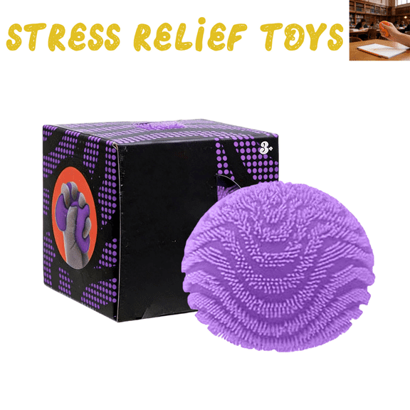 Fuzz Ball Stress Ball Toys 1pc, Wavy Pattern Sensory Toy, Fuzz Soft Cloud Squeeze Toy, Portable Stretchy Stress Relief Toy for All Ages 3+ Purple