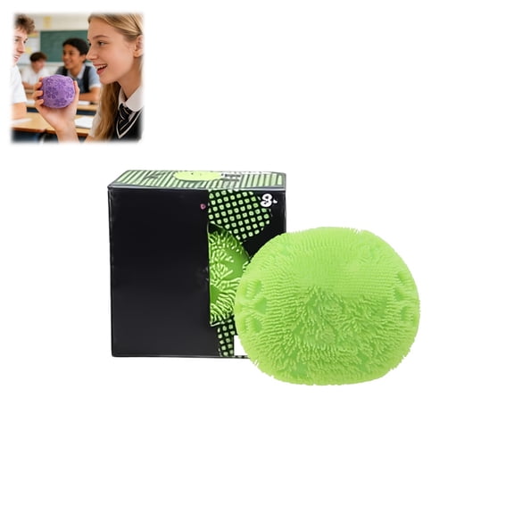Fuzz Squishy Stress Ball, Soft Smiley Face Sensory Ball for Anxiety Relief, Fuzz Stress Ball for Hand Squeezing (Green, 1PC)