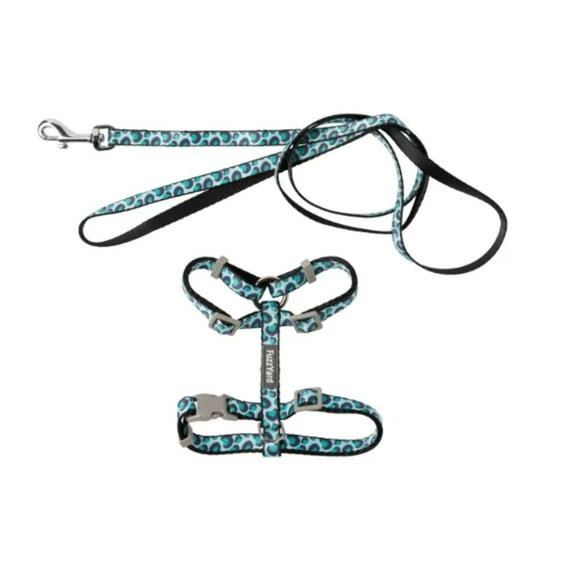 FuzzYard Walking Set Wild One Aqua Cat Lead Harness