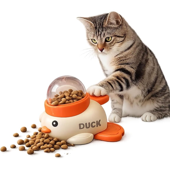 Fuzzibud Duck, Duckie Cat Feeder, 2 in 1 Duck Cat Treat Dispenser Toy, Slow Feeder Cat for All Kitten and Big, Interactive Reward Play That Keeps Indoor Cats Busy