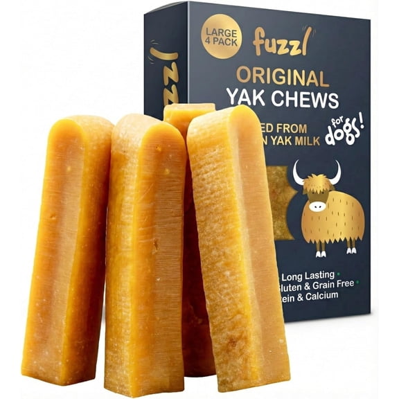 Fuzzl Gold Himalayan Yak Cheese Dog Chews | 1LB Large 4-Pack | Long Lasting Natural Dog Treats for Large Dogs | 100% Rawhide Free, Grain Free & High Protein | Traditional Original Recipe