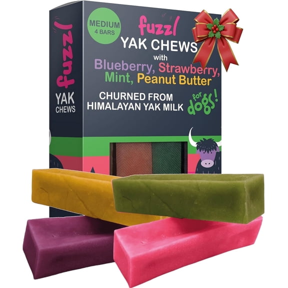Fuzzl Yak Cheese Himalayan Dog Chews in Box Medium Blueberry, Strawberry, Mint, Peanut Butter Yak Chews