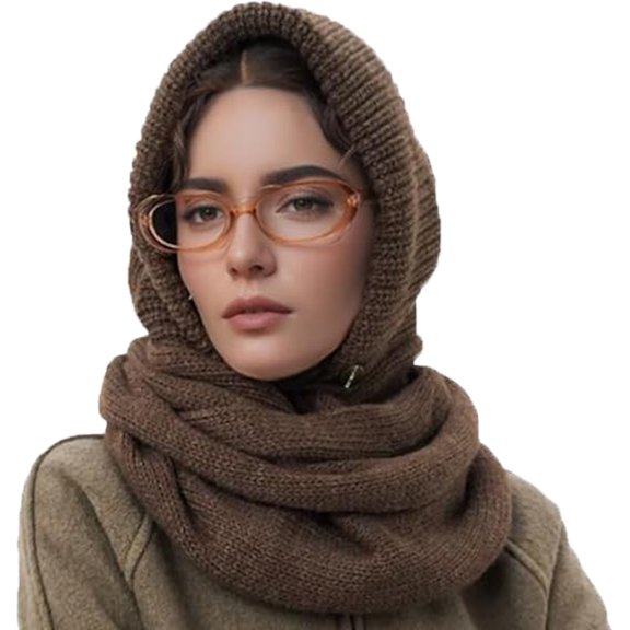 Fuzzy 2-in-1 Knit Hat with Cross Scarf, Fashion Casual Beanie Hats ,Autumn and Winter Warm Outdoor Wear for Men and Women