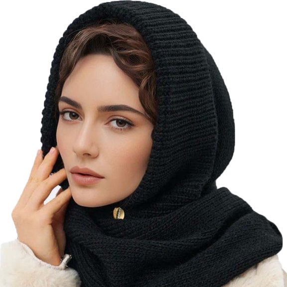 Fuzzy 2-in-1 Knit Hat with Cross Scarf, Fashion Casual Beanie Hats ,Autumn and Winter Warm Outdoor Wear for Men and Women