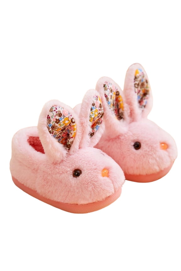 Fuzzy Animal Slippers For Kids Funny Cozy and Comfortable Cute Rabbit Slippers Memory Foam Non-Skid Bottoms Winter Warm House Slippers Pink 3-4 Years