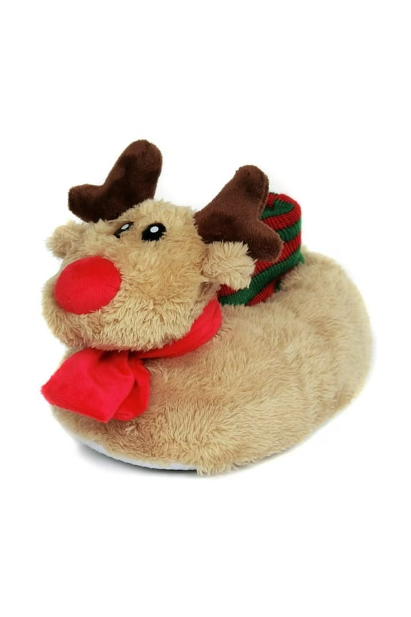 Fuzzy Animal Slippers for Toddler and Little Kids, Moose Giraffe Dog Slippers for Boys Girls (Toddler Kid Size 6-8, Moose)