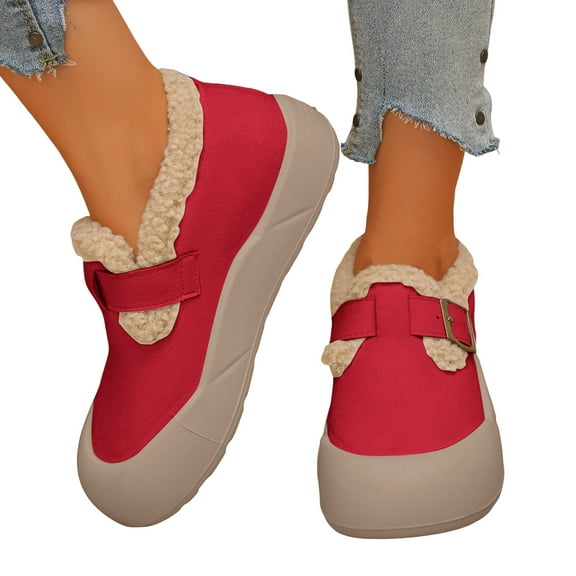 Fuzzy Ankle Boots for Women Winter Warm Fleece Lined Safety Toe Casual Walking Flats Shoes Snow Short Booties
