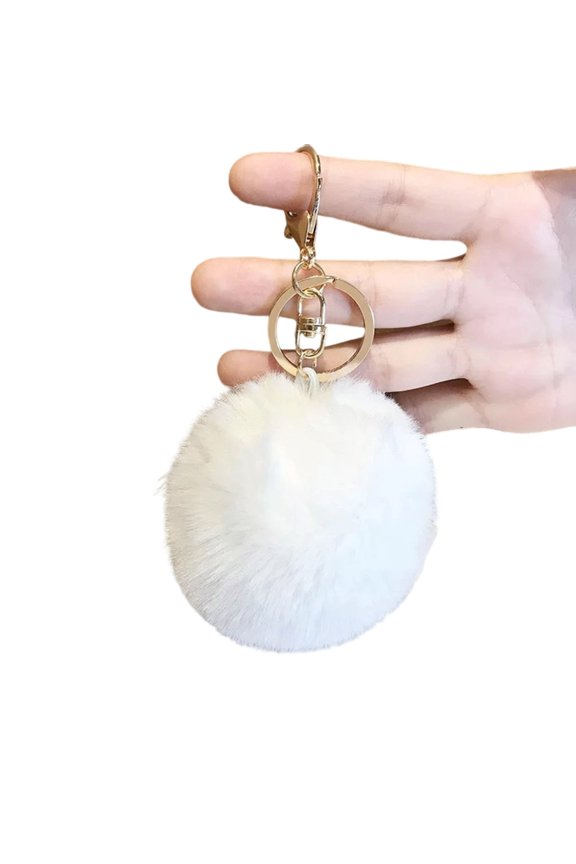 Fuzzy Artificial Furs Keychain 8cm Pompon Ball Pompoms Keyring Metal Hook For Car Keys Bag Jewelry Accessories