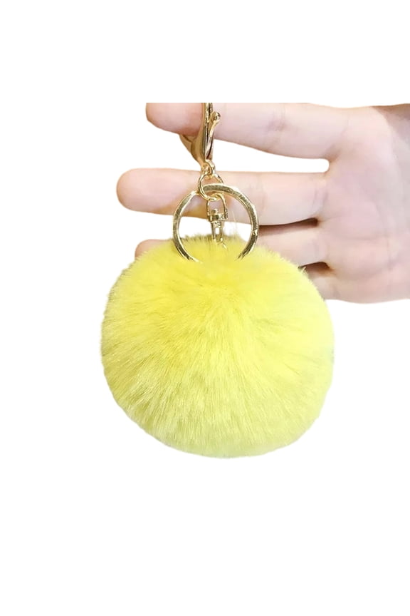 Fuzzy Artificial Rabbits Furs Keychain Pompoms Keyring with Metal Rings 8cm Pompon For Car Bag Accessories