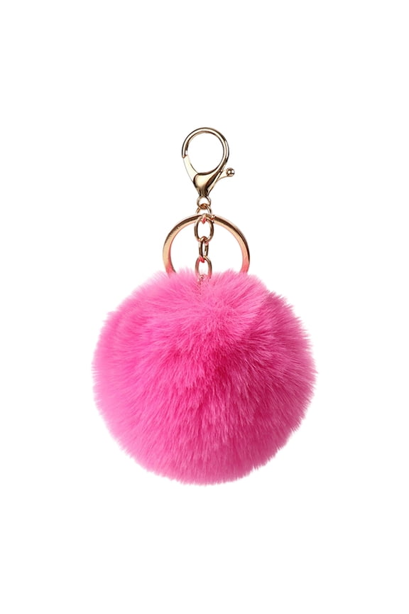 Fuzzy Artificial Rabbits Furs Keychain Pompoms Keyring with Metal Rings 8cm Pompon For Car Bag Accessories