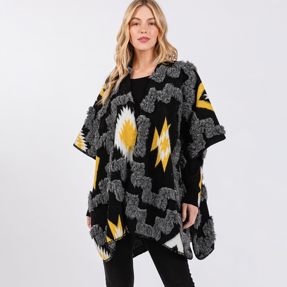 Fuzzy Aztec Pattern Kimono Poncho - Walmart.com