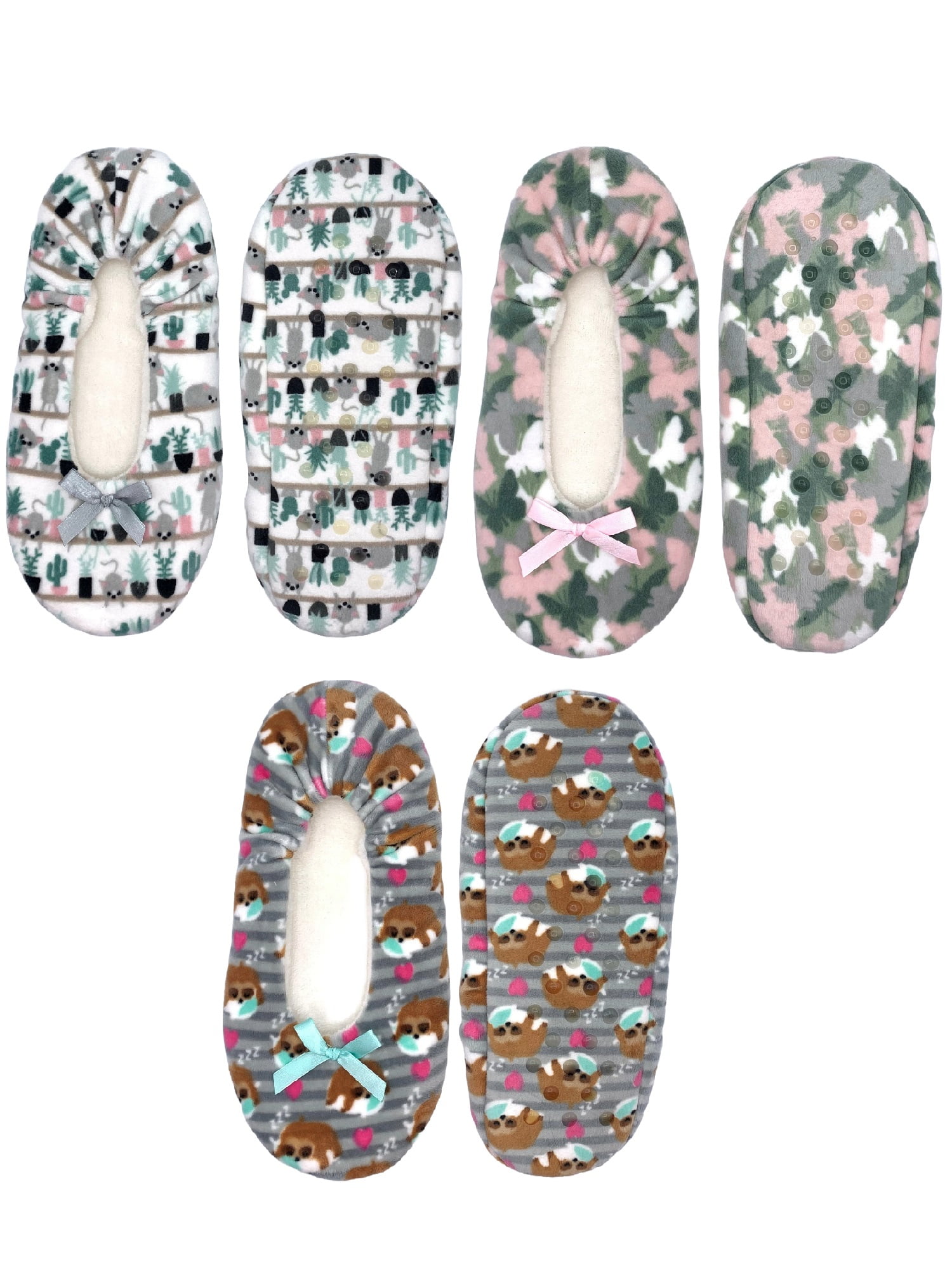 Fuzzy Babba Lightweight Lining Ballerina Socks, Women's Slipper Socks, Critter, 3-Pack, Size 7-9.5