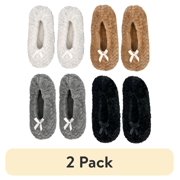 (2 pack) Fuzzy Babba Lightweight Lining Ballerina Socks, Women's Slipper Socks, Textured, 4-Pack, Size 7-9.5