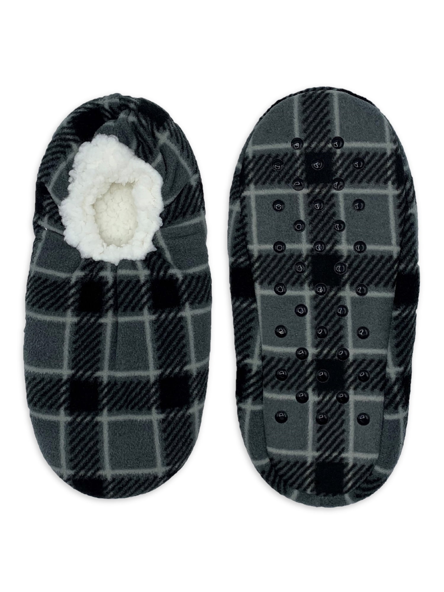 Fuzzy Babba Men's Gray Plaid Slipper Socks, Sizes M/L-L/XL