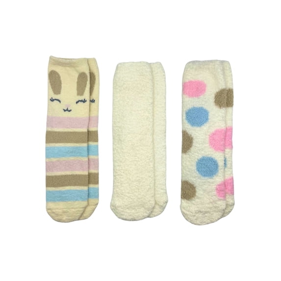 Fuzzy Babba Women's Cozy Mid-Crew Socks, Bunny Stripe, 3-Pack, Size 4-10