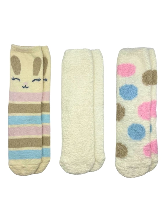 Women's Cozy Mid-Crew Socks, Bunny Stripe, 3-Pack, Size 4-10