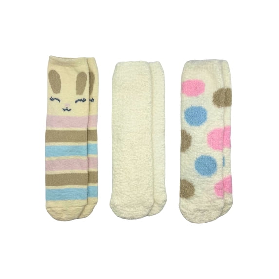 Fuzzy Babba Women's Easter Cozy Mid-Crew Socks, Bunny Stripe, 3-Pack, Size 4-10
