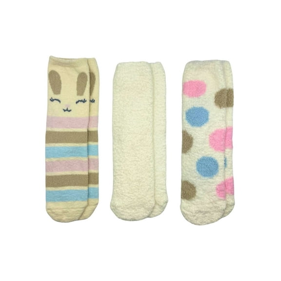 Fuzzy Babba Women's Cozy Mid-Crew Socks, Bunny Stripe, 3-Pack, Size 4-10