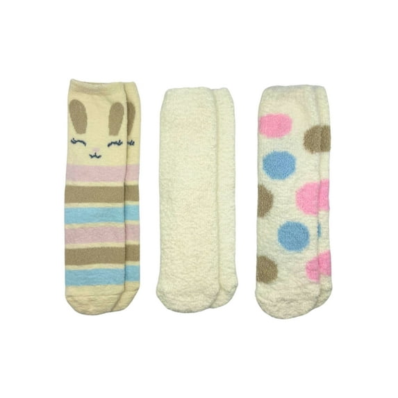Fuzzy Babba Women's Cozy Mid-Crew Socks, Bunny Stripe, 3-Pack, Size 4-10